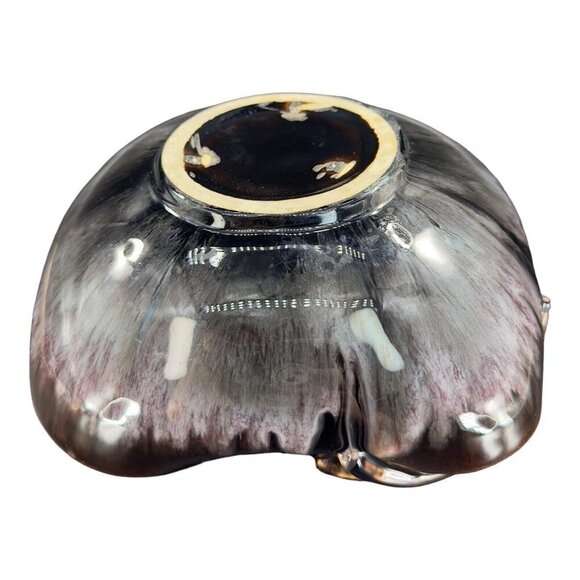 1960s Ceramic Porcelain Dish Bowl W Handles Dark Brown White Drip Glaze Vintage - Picture 14 of 16